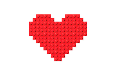 Wall Mural - Simple red heart composed of many plastic building toy blocks. Close-up of a colorful bricks. Abstract vector background illustration