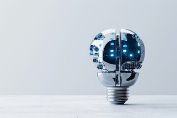 Wall Mural - Technologically Enhanced Brain in a Lightbulb Symbolizing Advanced Cognitive Connectivity.