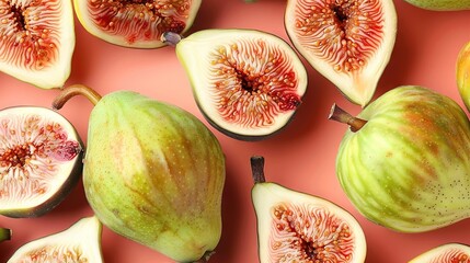 Poster -   Close-up of a cluster of halved fruit on a pink backdrop