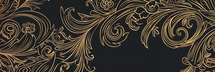 Poster - A luxurious and intricate design featuring delicate golden floral patterns on a black backdrop, symbolizing elegance, sophistication, artistry, tradition, and beauty.