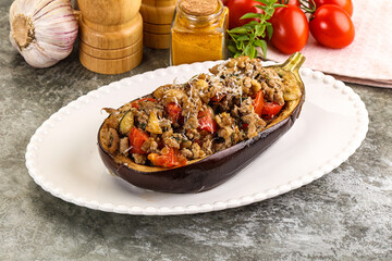 Canvas Print - Baked eggplant stuffed meat and tomato