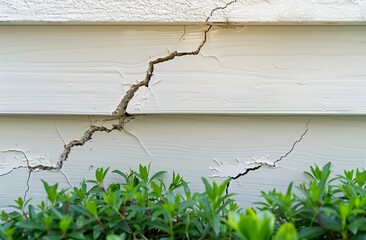 Home foundation crack repair residential property image outdoor close-up structural integrity