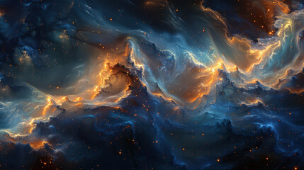 Cosmic nebula in deep space with vibrant colors, creating an abstract and serene atmosphere.