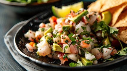 Wall Mural - A_refreshing_seafood_ceviche_on_a_sleek_black_plate