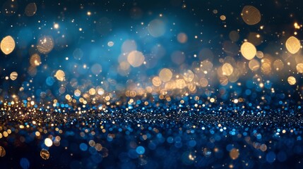 Poster - A captivating navy blue backdrop is filled with shimmering gold stars and particles that form a mesmerizing bokeh effect, creating an enchanting atmosphere