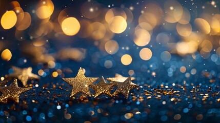Poster - The navy blue backdrop sparkles with gold stars and luminous particles, creating a mesmerizing bokeh effect that evokes a sense of wonder and celebration