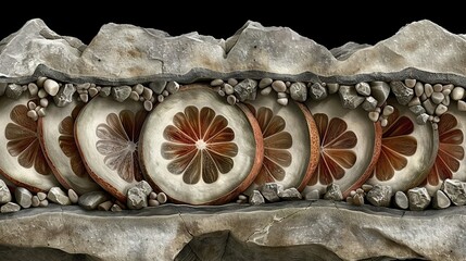   Close-up artwork with rocks, stones & flowers atop