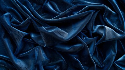 Poster - This composition showcases deep navy blue velvet with elegant folds, emphasizing texture and luxury in a beautifully lit environment