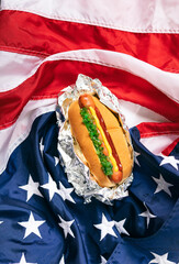 Wall Mural - All American Hot Dog On USA Flag