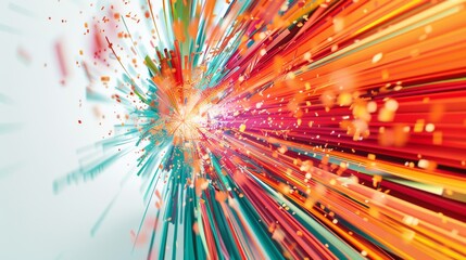 Poster - A burst of colorful lines expands outward from a central point, showcasing dynamic motion with vibrant hues and energetic patterns