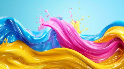 Poster - An abstract image of waves made of blue, yellow, and pink paint.  The image symbolizes creativity, imagination, energy, and fluidity. The vibrant colors create a sense of movement and excitement.