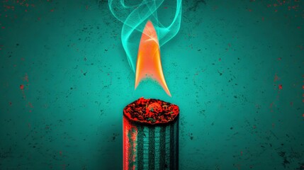 Leinwandbilder -   Cigarette on green-red background emitting red and blue smoke