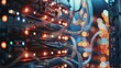 © Elmira - Detailed view of complex computer hardware and illuminated network cables in a high-tech server room showcasing intricate technical design