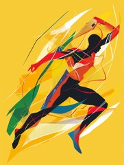 Sticker - This abstract image depicts a runner in motion with a dynamic, vibrant yellow background. The runner's form symbolizes strength, speed, and perseverance, while the yellow background represents energy 