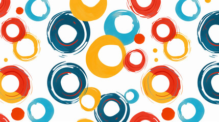 Wall Mural - Abstract Watercolor Circle Pattern: A seamless, vibrant, and playful design with overlapping circles in blue, red, yellow, and white. This pattern is perfect for backgrounds, prints, and design projec