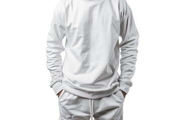 Sticker - A person dressed in a white sweatshirt and shorts, suitable for everyday use or sports