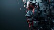 © Elmira - A detailed closeup features a human head formed from geometric blocks, illuminated in a dark environment, showcasing advanced digital artistry and innovative design