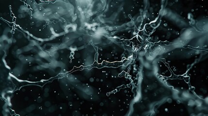 Poster - A complex network of interconnected lines and nodes represents an advanced biotech structure, showcasing intricate designs against a dark backdrop