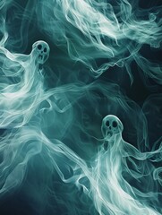 Sticker - Two ghostly figures appear as smoke with skulls and swirling wispy trails, representing the ethereal, haunting, and supernatural aspects of Halloween.