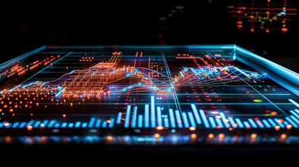 Aufkleber - a glowing stock market chart appears on a digital screen, showcasing detailed graphs and indicators,