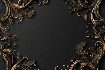 Poster - A decorative gold frame on a black background, ideal for designs and artworks