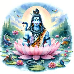 Sticker - Watercolor Lord Mahadev illustration