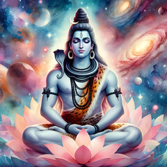 Poster - Watercolor Lord Mahadev illustration