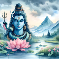 Sticker - Watercolor Lord Mahadev illustration