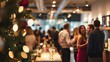 © Elmira - Professionals mingle in a modern workspace, enjoying drinks and laughter amidst festive decorations at a lively office party