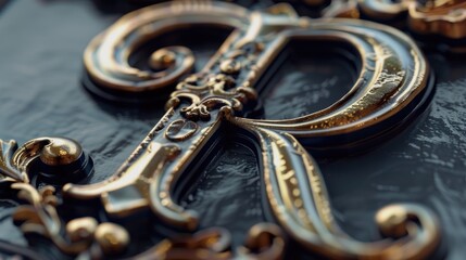 Poster - A close-up shot of a shiny gold letter sitting on a dark black surface