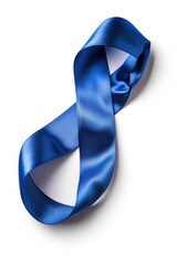 Poster - A single blue ribbon lying flat on a white surface