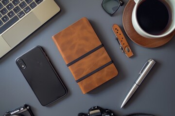 Aufkleber - Desk with electronics and office supplies