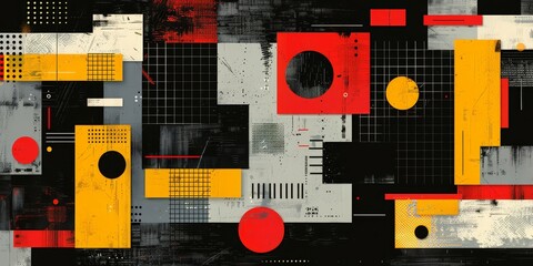 Poster - Abstract geometric art featuring bold shapes and vibrant colors, representing modern and contemporary artistic design, Generative Ai