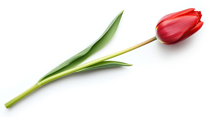 Wall Mural - one single red tulip flower on white background