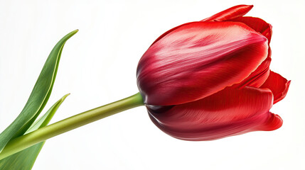 one single red tulip flower on white background