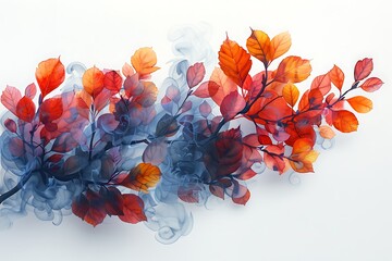 Wall Mural - Watercolor illustration of autumn leaves with soft light and shadows on white background