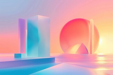 Poster - A geometric pattern overlaid on a sunset image, suitable for use in graphic designs or as a background