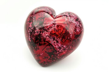 Poster - A close-up of a red glass heart-shaped object sitting on a white surface