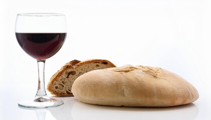 Wall Mural - the image captures the essence of the feast of corpus christi with a sacred communion and a glass filled with rich red wine placed elegantly on the table isolated on white background space for capt