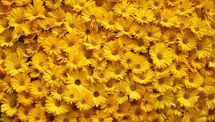 Poster - wall of bright yellow flowers background