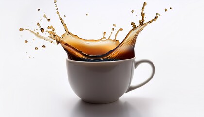 Wall Mural - a splash of coffee in a cup drops and splashes of coffee on a white background