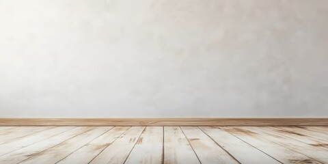 Empty wooden white table over white wall background, product display montage. High quality photo