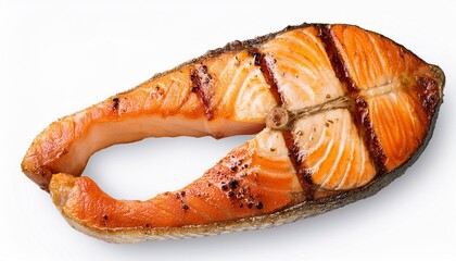 Canvas Print - a close up of the grilled salmon steak isolated on transparent background