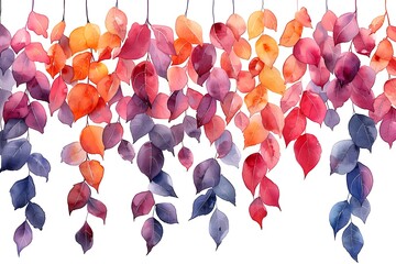 Wall Mural - Watercolor autumn garlands in pastel colors hanging on a white background