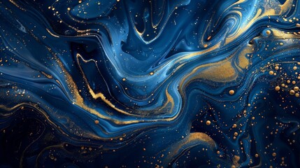 Fototapete - This painting features a deep blue marbled pattern laced with gold accents, creating a striking contrast and exuding a sense of luxury and mystery.