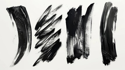 Aufkleber - A set of expressive black paint strokes featuring a rich textured effect set against a white background, portraying modern abstract art and dynamic movement.