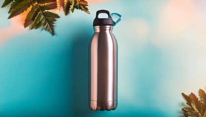 Canvas Print - flat design of stay hydrated in summer with a reusable water bottle filled to the brim