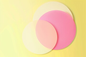 Sticker - Three circles made of pink and white paper on a bright yellow background, great for design and art concepts