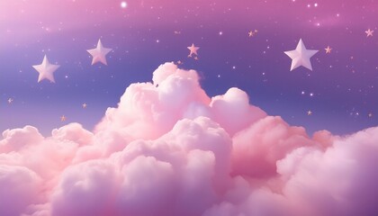 Sticker - pink clouds with stars in the background dreamy romantic aesthetic concept pastel pink and purple colors