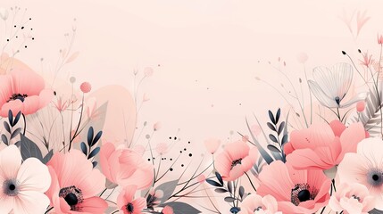 Wall Mural -   A floral background with pink flowers on a light pink background, perfect for adding text or images to create eye-catching cards or brochures